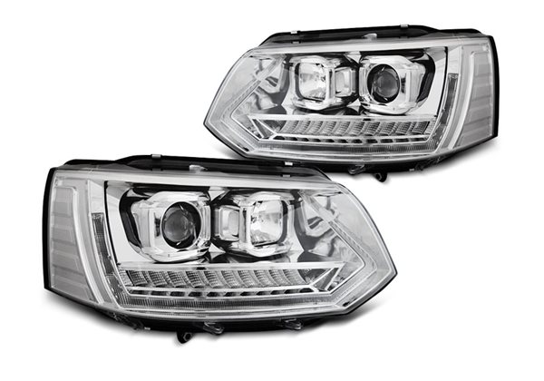Juego faros delanteros Vw T5 2010-2015 Led Tube Light Cromados T6 Look Dinamico