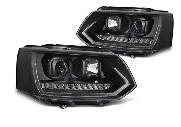 Juego faros delanteros Vw T5 2010-2015 Led Tube Light Negros T6 Look Dinamico