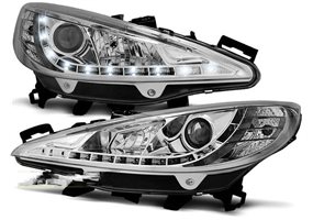Juego De Faros Delanteros Peugeot 207 05.06-06.12 Daylight Chrome W/motor