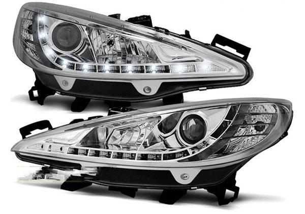 Juego De Faros Delanteros Peugeot 207 05.06-06.12 Daylight Chrome W/motor