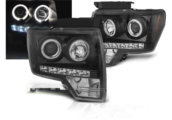 Juego De Faros Delanteros Ford F150 Mk12 08-14 Angel Eyes Black