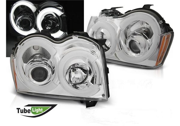 Juego De Faros Delanteros Chrysler Jeep Grand Cherokee 05-08 Chrome Tube Light