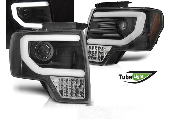 Juego De Faros Delanteros Ford F150 Mk12 08-14 Tube Light Black