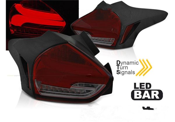 Juego De Pilotos Led Ford Focus 3 15-18 Hatchback Red Smoke Seq Led 