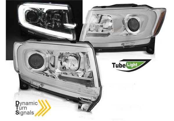 Juego De Faros Delanteros Chrysler Jeep Grand Cherokee 11-13 Chrome Tube Light Seq