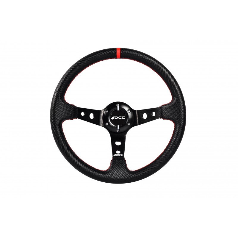 Volante desplazado mod. track vinilo carbon look brazos negros occ motorsport