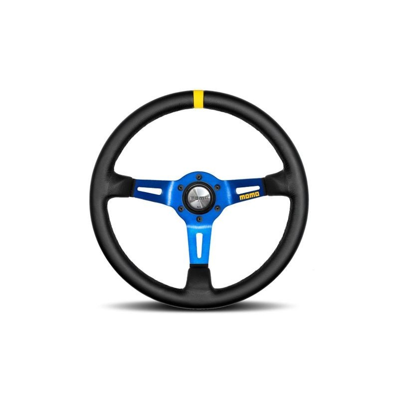 Volante momo 350 mm piel negra y azul mod.08
