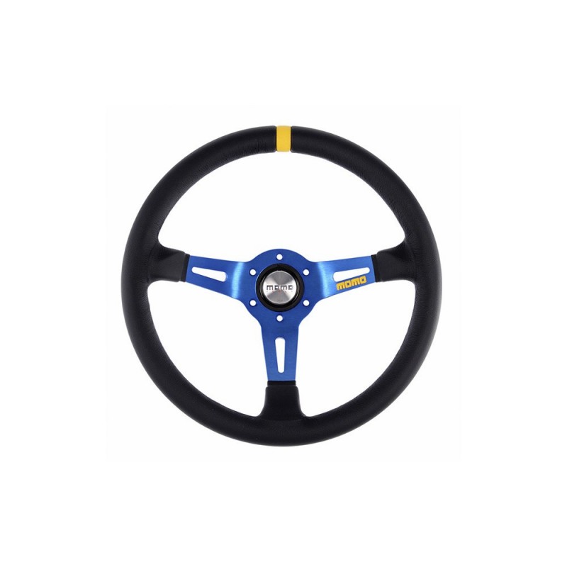 Volante momo 350 mm piel vuelta negro y azul mod.03