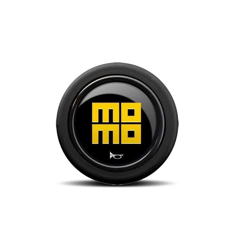 Pack 10 pulsador momo heritage logo brillante negro amarillo 2cc r