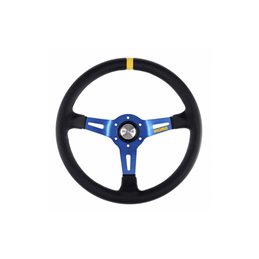 Volante momo 350 mm piel negra y azul mod.03