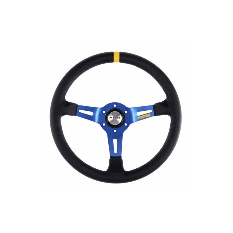 Volante momo 350 mm piel negra y azul mod.03