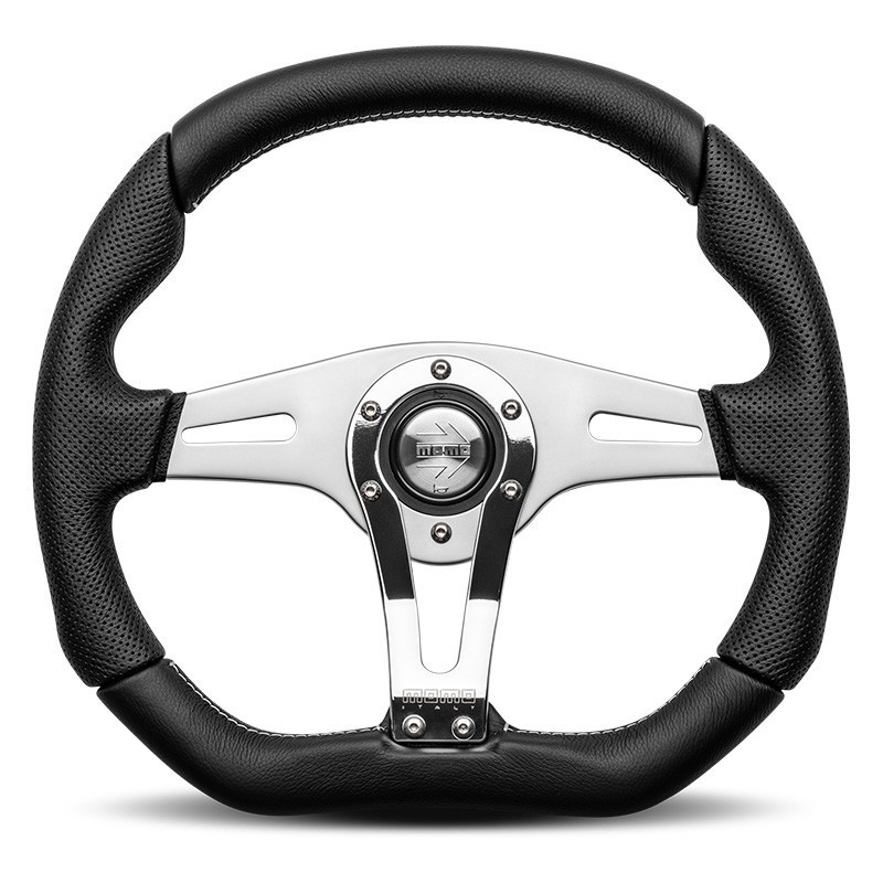 Volante momo trek r 350 mm cuero negro perforado