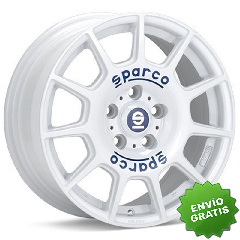 Llanta exclusiva Oz Sparco Terra 7x16 5x112 Et35 Blanco Blue Lettering