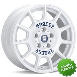 Llanta exclusiva Oz Sparco Terra 7.5x17 5x114.30 Et45 Blanco Blue Lettering
