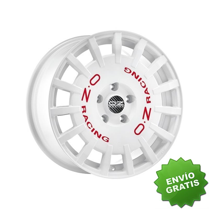 Llanta exclusiva Oz Rally Racing 7x17 4x100 Et30 Race Blanco Red Lettering