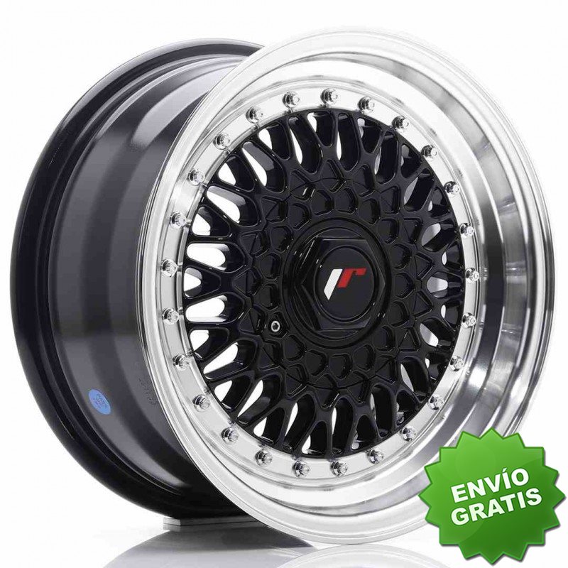 Llanta exclusiva Jr Wheels Jr9 15x7 Et20 4x100 108 Gloss Black W Mach Ined Lip