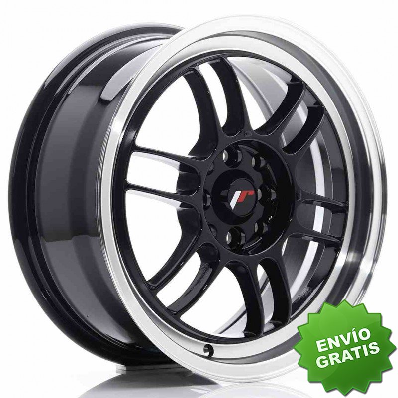 Llanta exclusiva Jr Wheels Jr7 16x7 Et38 4x100 114 Gloss Black W Mach Ined Lip